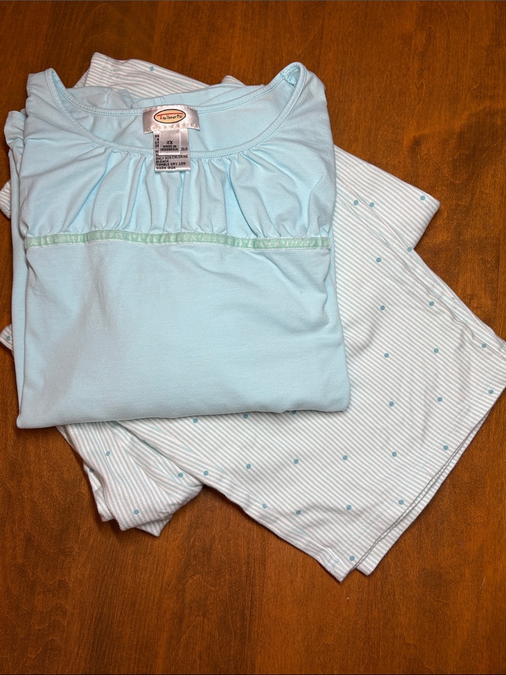 Talbots Light Blue Long Sleeve Pajama Set with Patterned Pants, 2X - Picture 2 of 12